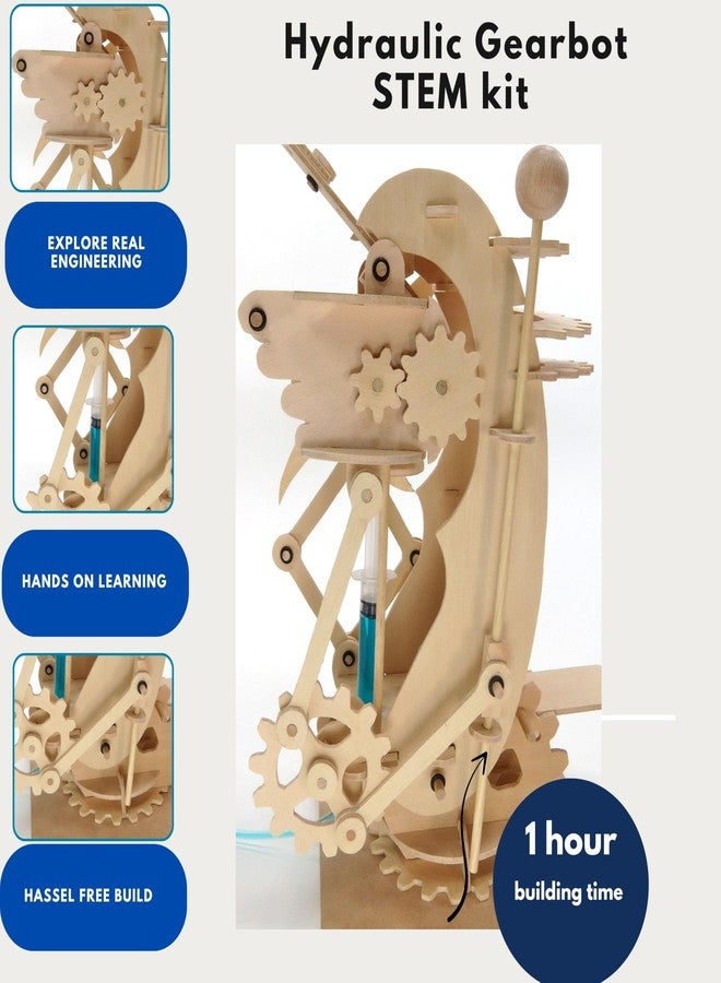Pathfinders STEM Kits- Hydraulic Gearbot - Wooden STEM Building Catapult | Build-It-Yourself Hydraulic Robot with Gears & Launcher | Educational Engineering Toy & Gift Teens and Adults - Image 4